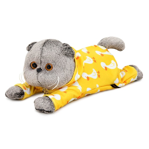 Cat Basik in a jumpsuit with a "Goose" print (lying down)