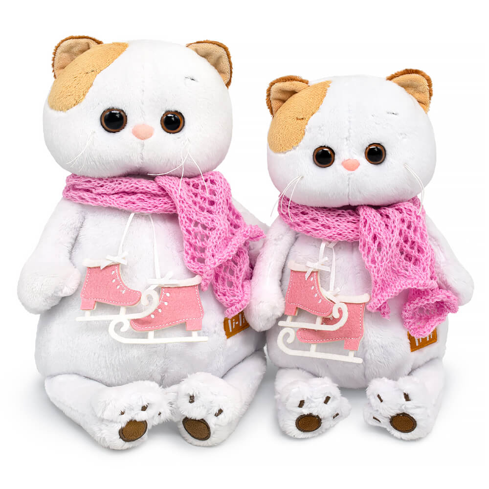 with ice skates and in a scarf