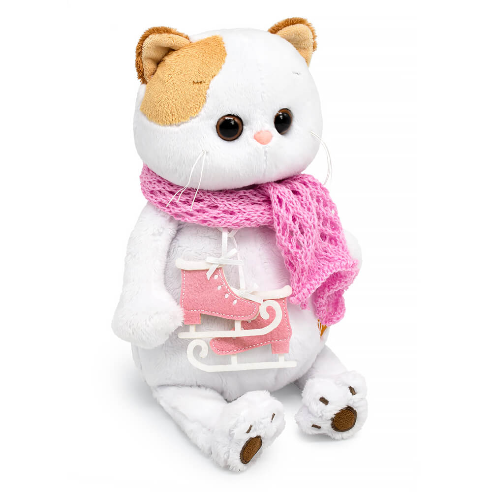 with ice skates and in a scarf