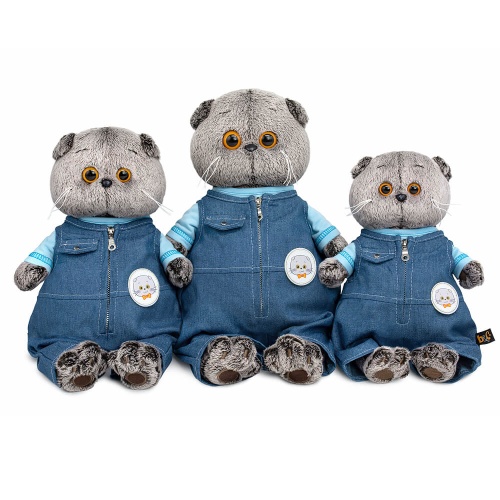 Basik the cat in a 'Denim' jumpsuit