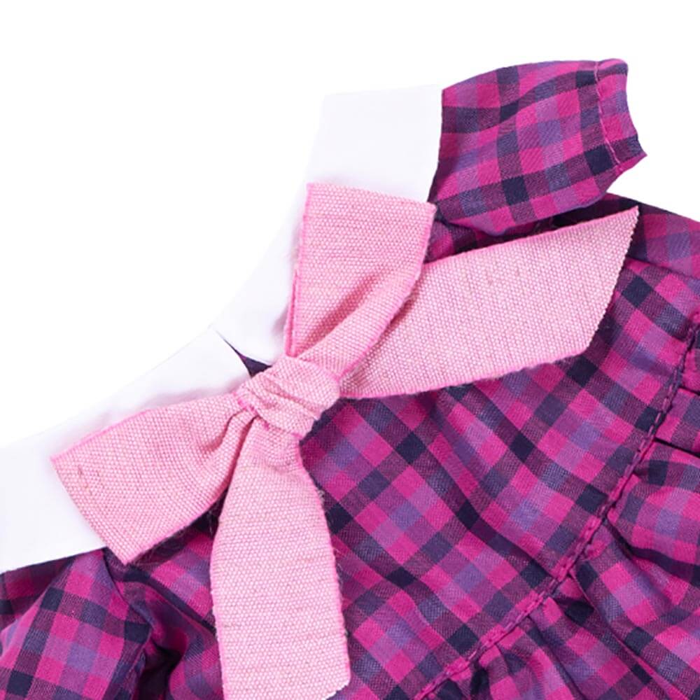 Checkered dress with pink bow