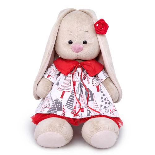 big in a dress with a red collar