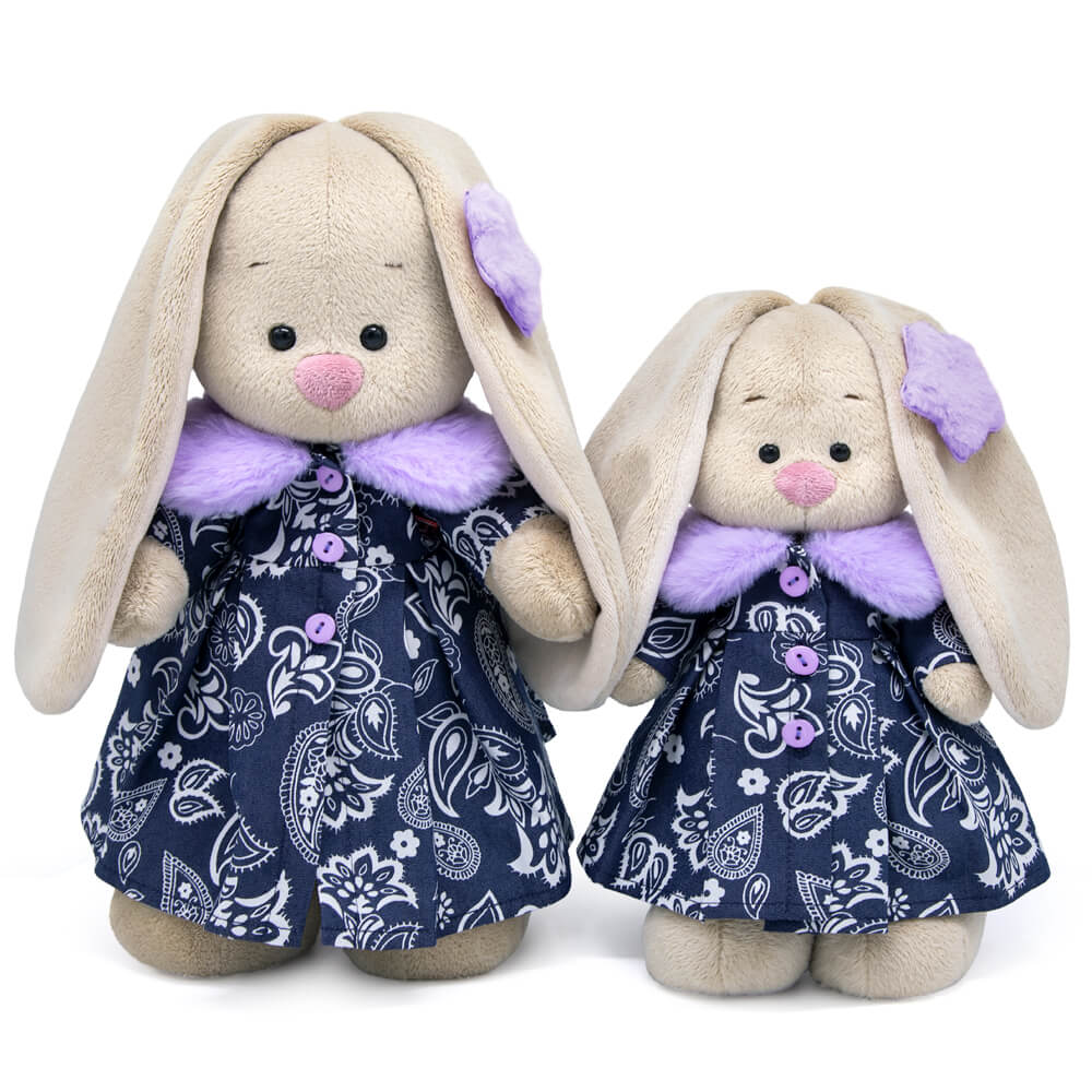 in a coat with lilac collar