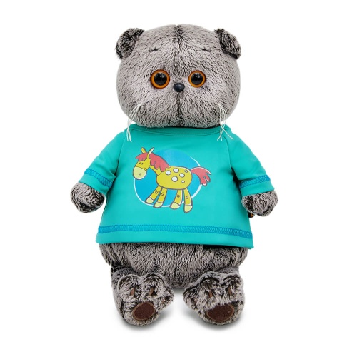 Basik the cat in a long sleeve shirt with a horse