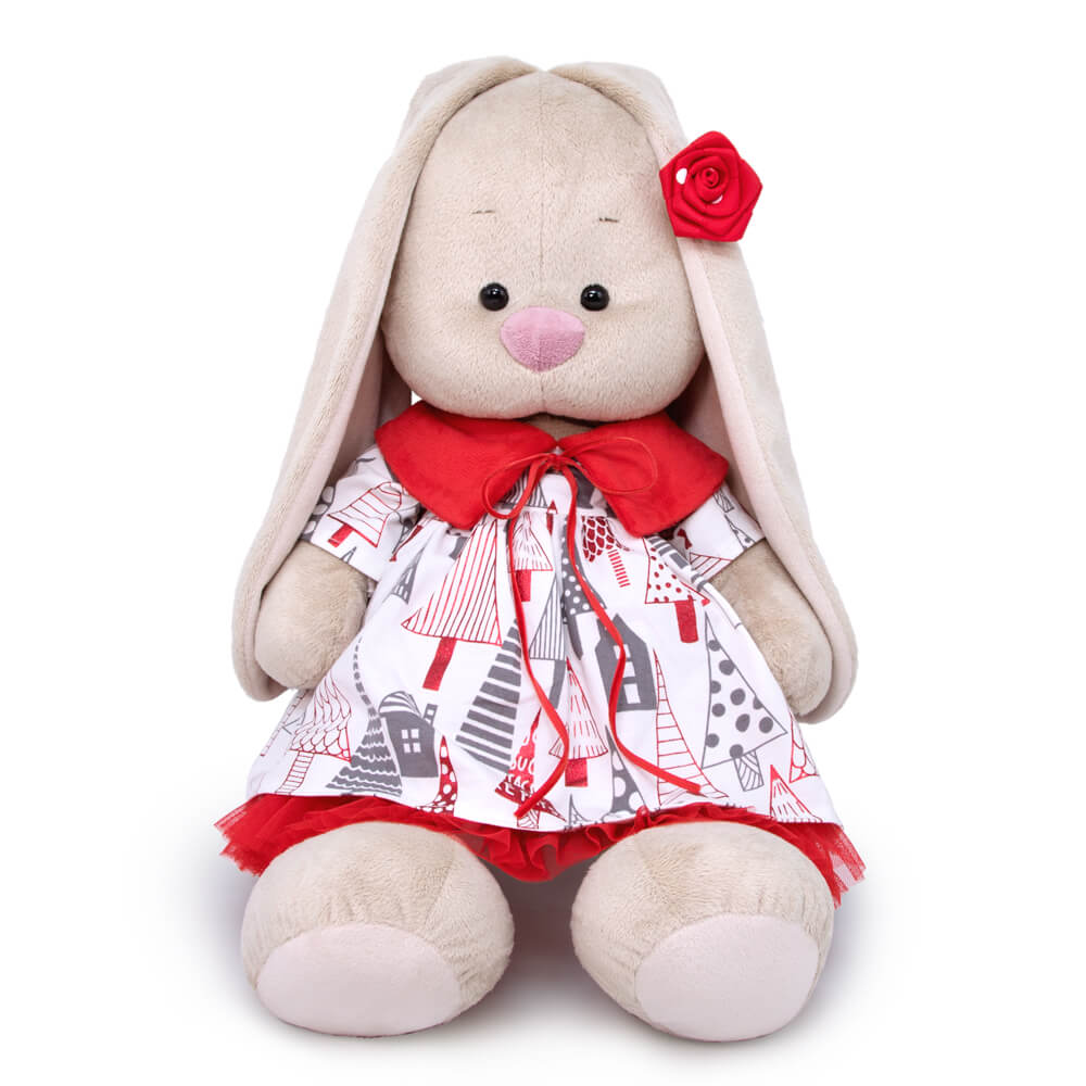 big in a dress with a red collar
