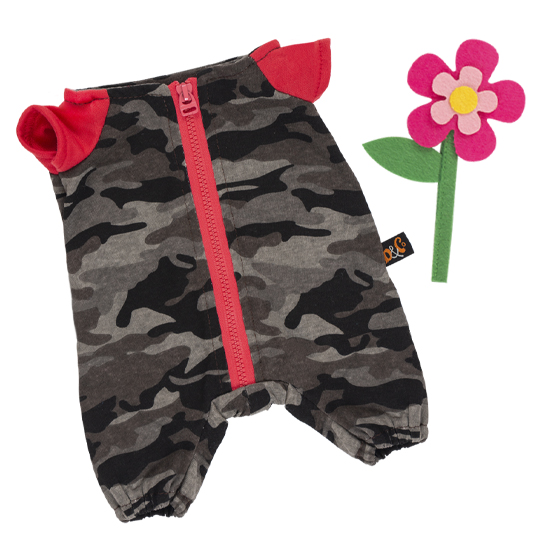 Jumpsuit with zipper gray to hot pink felt flower