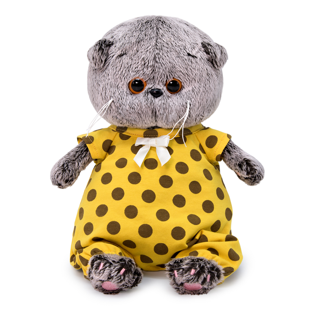 in a polka-dot overalls
