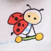 in a ladybug T-shirt