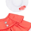 Coral dress and white beret