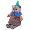in a combination fabric coat