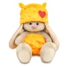 in a hat with a heart and pants