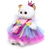 in a dress and a "Unicorn" handbag
