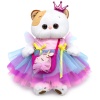in a dress and a "Unicorn" handbag